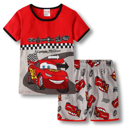 New Summer Kids Pyjamas Children Sleepwear Baby Set Boys Girls Cars Short sleeved Pijamas Cotton Nightwear Clothes Pajamas Sets Leedoar