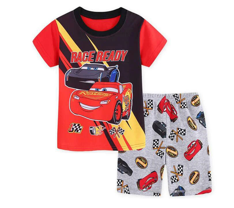 New Summer Kids Pyjamas Children Sleepwear Baby Set Boys Girls Cars Short sleeved Pijamas Cotton Nightwear Clothes Pajamas Sets Leedoar