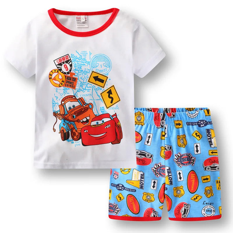 New Summer Kids Pyjamas Children Sleepwear Baby Set Boys Girls Cars Short sleeved Pijamas Cotton Nightwear Clothes Pajamas Sets Leedoar