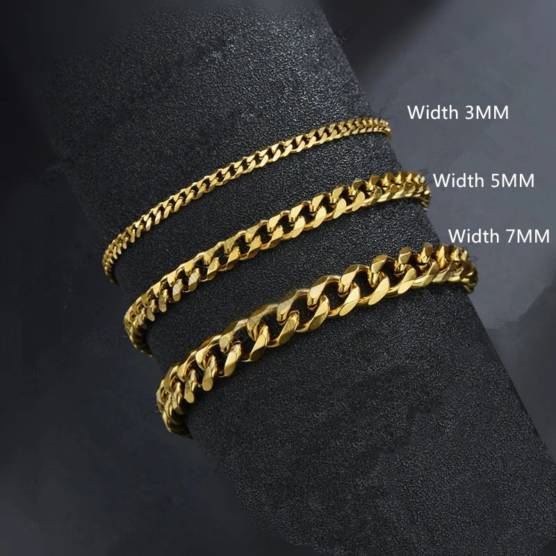 New Trendy Cuban Chain Men Bracelet Classic Stainless Steel 3/5/7mm Width Chain Bracelet For Men Women Jewelry Gift Leedoar