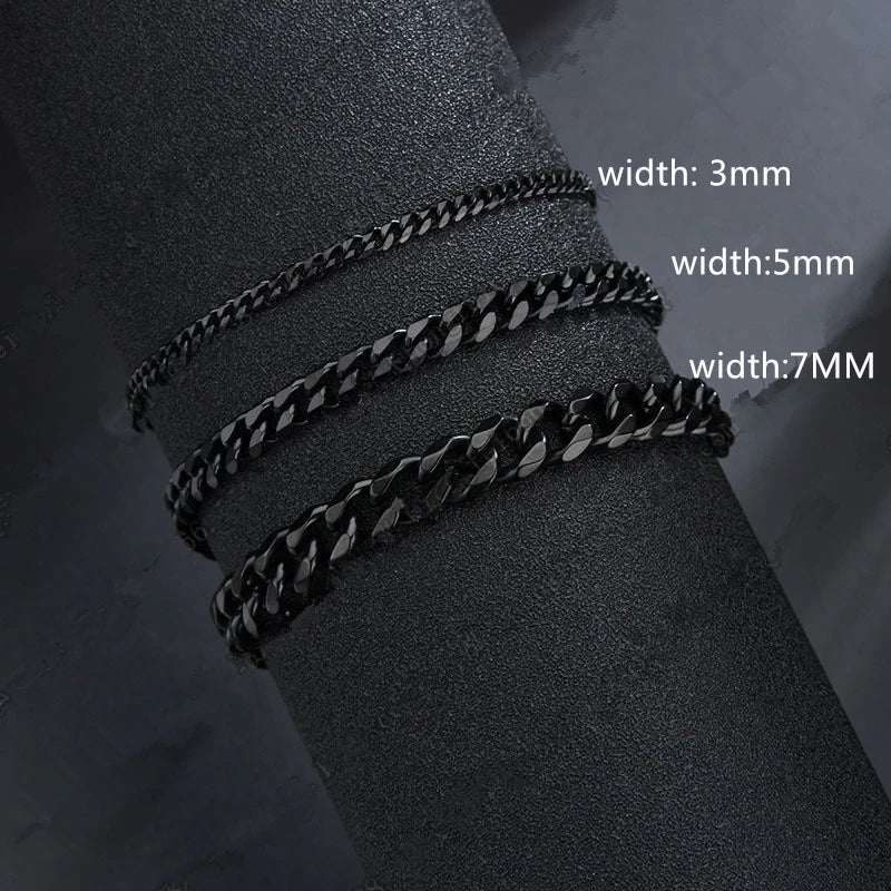 New Trendy Cuban Chain Men Bracelet Classic Stainless Steel 3/5/7mm Width Chain Bracelet For Men Women Jewelry Gift Leedoar