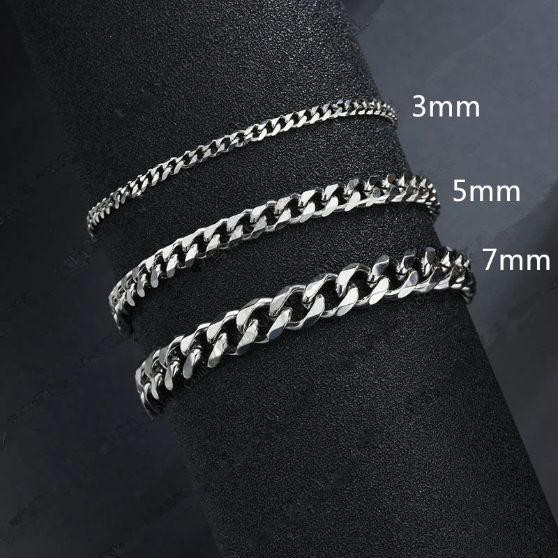 New Trendy Cuban Chain Men Bracelet Classic Stainless Steel 3/5/7mm Width Chain Bracelet For Men Women Jewelry Gift Leedoar