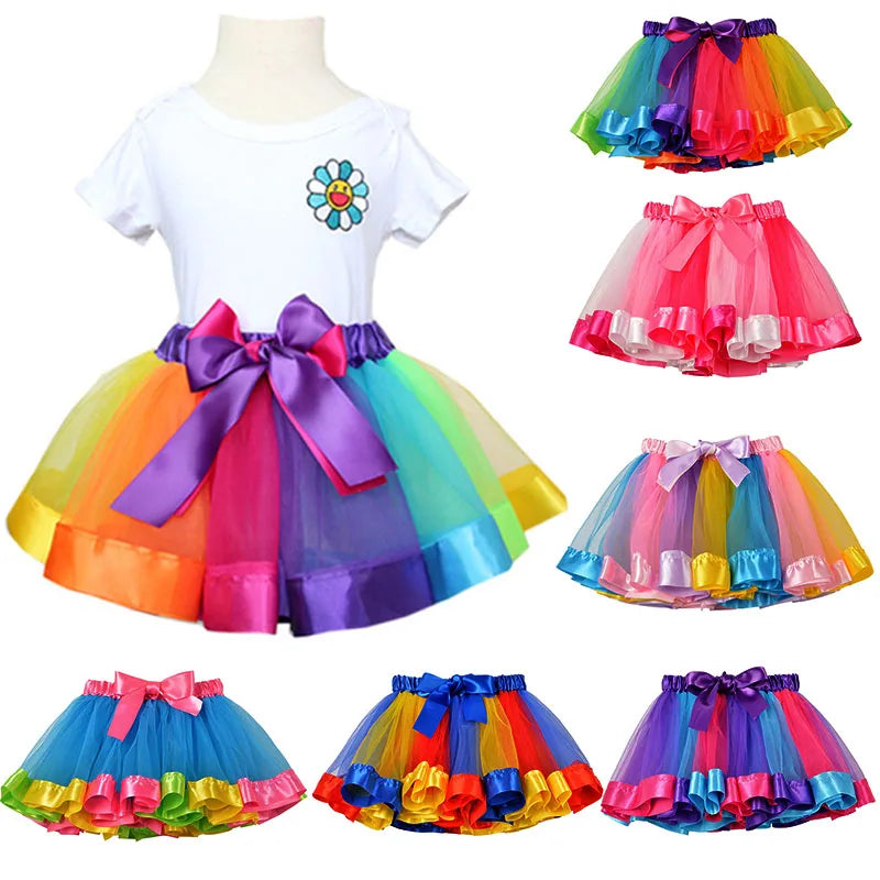 New Tutu Skirt Baby Girl Skirts 9M-8T Princess Mini Pettiskirt Party Dance Rainbow Tulle Skirts Girls Clothes Children Clothing Leedoar