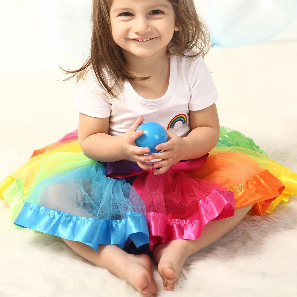 New Tutu Skirt Baby Girl Skirts 9M-8T Princess Mini Pettiskirt Party Dance Rainbow Tulle Skirts Girls Clothes Children Clothing Leedoar