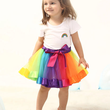 New Tutu Skirt Baby Girl Skirts 9M-8T Princess Mini Pettiskirt Party Dance Rainbow Tulle Skirts Girls Clothes Children Clothing Leedoar