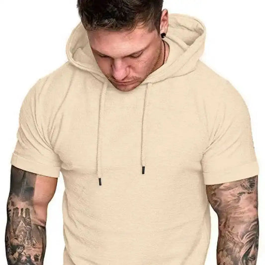 New summer hooded T-shirt men's solid color men's short sleeve T-shirt hoodie Leedoar