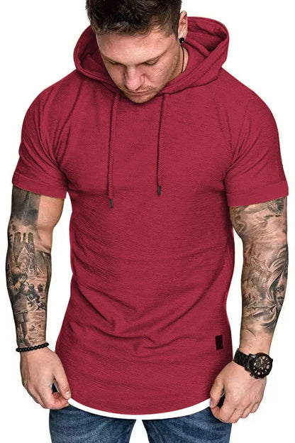 Nova camiseta com capuz de verão masculina cor sólida manga curta camiseta com capuz masculina 