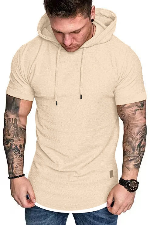 Nova camiseta com capuz de verão masculina cor sólida manga curta camiseta com capuz masculina 