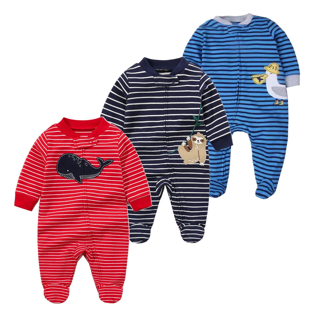 Newborn Baby Boys Girls Clothes Soft Cotton Baby Rompers Footed Infant Jumpsuit Striped Newborn Ropa Bebe Clothing Costume Leedoar