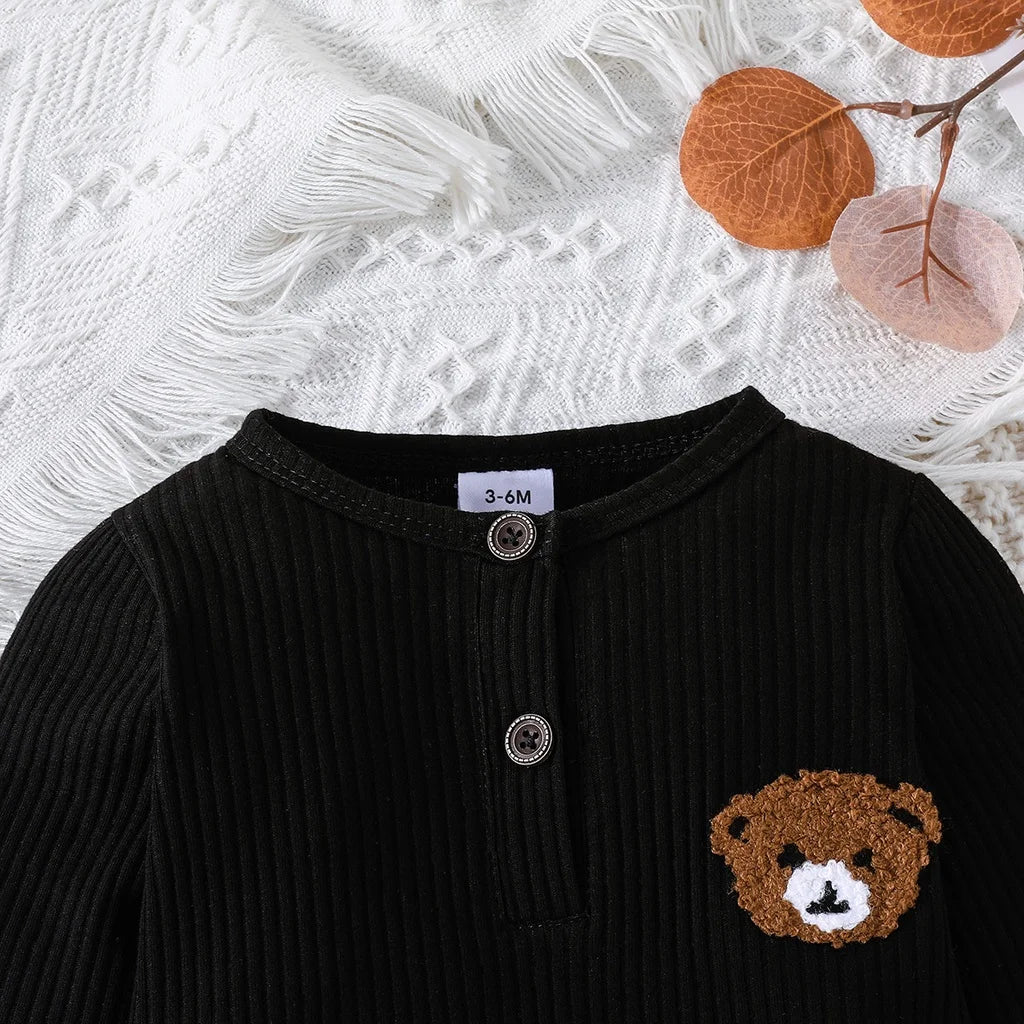 Newborn Baby Clothes 0 to 18 Months Cartoon Bear Tiny Button Onesies For Baby Boy Long Sleeve Infant Romper Toddler Jumpsuit Leedoar