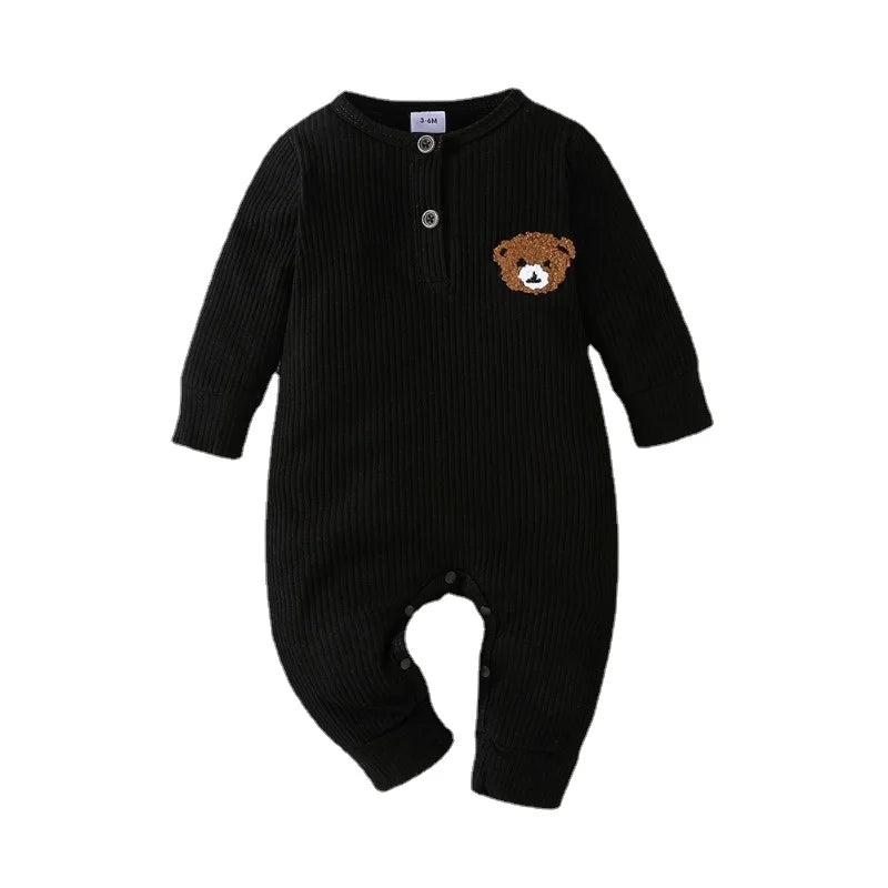 Newborn Baby Clothes 0 to 18 Months Cartoon Bear Tiny Button Onesies For Baby Boy Long Sleeve Infant Romper Toddler Jumpsuit Leedoar