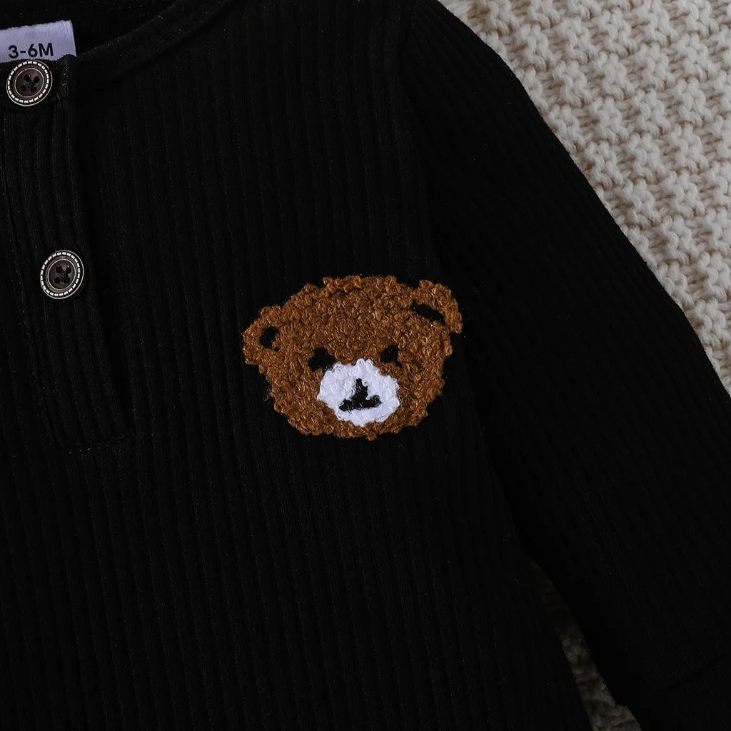 Newborn Baby Clothes 0 to 18 Months Cartoon Bear Tiny Button Onesies For Baby Boy Long Sleeve Infant Romper Toddler Jumpsuit Leedoar