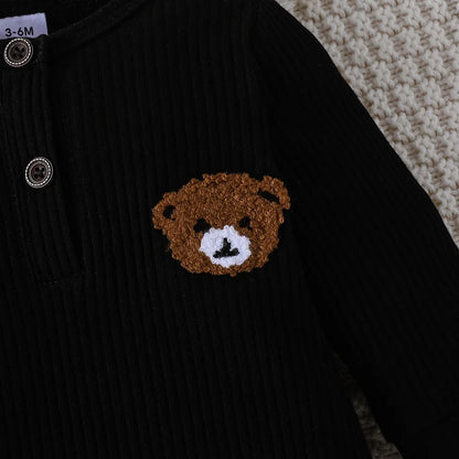 Newborn Baby Clothes 0 to 18 Months Cartoon Bear Tiny Button Onesies For Baby Boy Long Sleeve Infant Romper Toddler Jumpsuit Leedoar