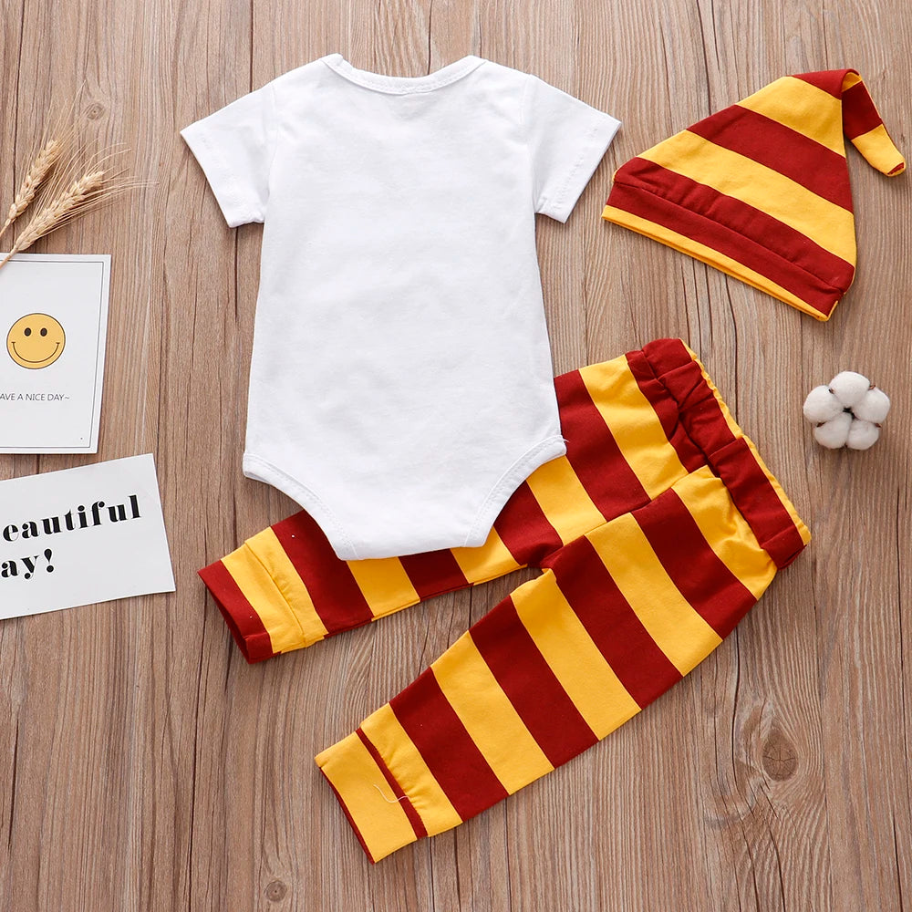 Newborn Baby Clothes 3 Pieces Sets 2023 Halloween Little Wizard Tops+Pants+Hat Toddler Babe Boy Girl Outfits Leedoar