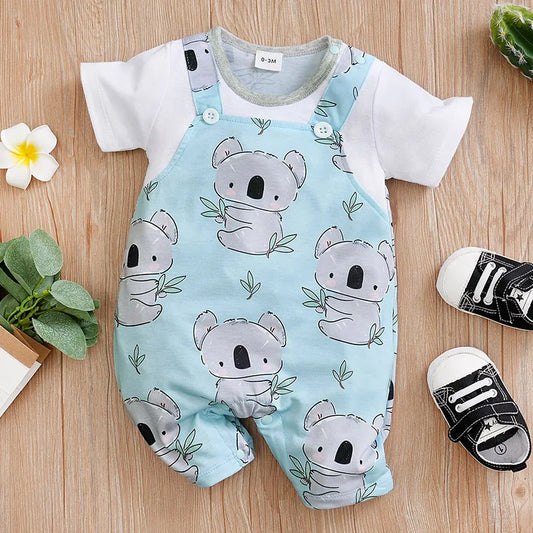 Newborn Baby Clothes Girl Boy koala print Jumpsuit Summer Short Sleeve Romper 0-18 Month Infant Toddler Pajamas One Piece Outfit Leedoar