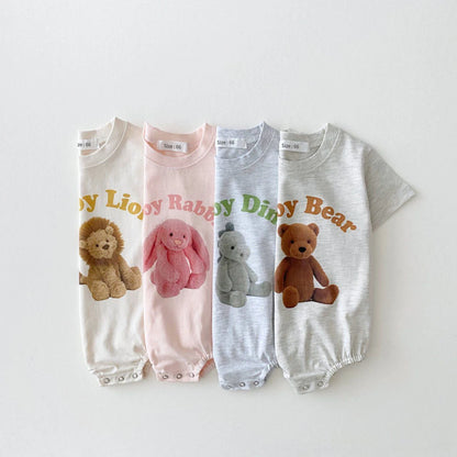 Newborn Baby Girl Cute Animal Short Sleeves Jumpsuit Thin Comfortable Cotton Bodysuit One Piece Boy Summer Outfits Clothing Leedoar