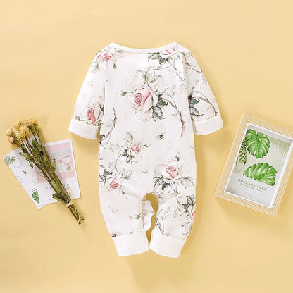 Newborn Baby Girl Romper Long Sleeve Spring and Autumn Jumpsuit Princess Little Girl Floral Bodysuit for Infant 0-18 Months Leedoar