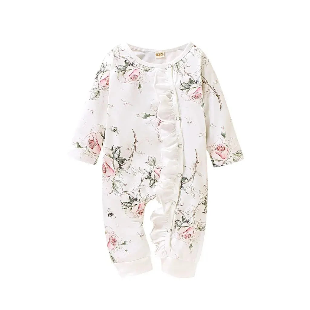 Newborn Baby Girl Romper Long Sleeve Spring and Autumn Jumpsuit Princess Little Girl Floral Bodysuit for Infant 0-18 Months Leedoar