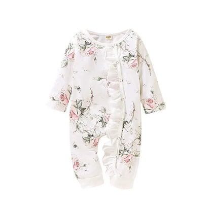 Newborn Baby Girl Romper Long Sleeve Spring and Autumn Jumpsuit Princess Little Girl Floral Bodysuit for Infant 0-18 Months Leedoar