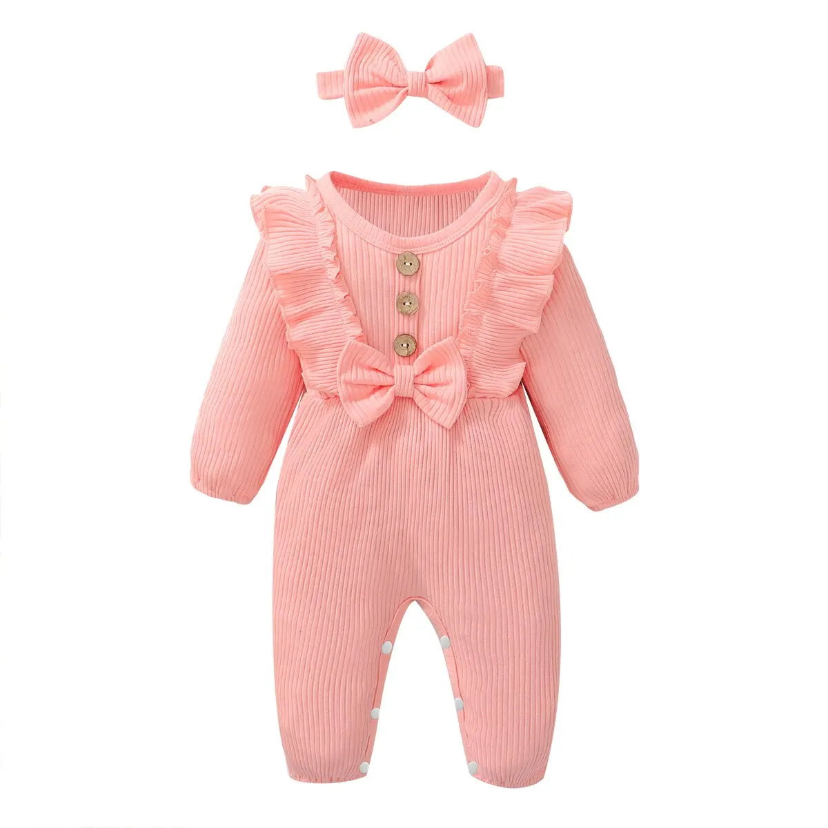 Newborn Baby Girl Romper Long Sleeved Ruffle Bodysuit with Headband Autumn & Winter Onesie Outfit Clothing for Baby 0-18 Months Leedoar