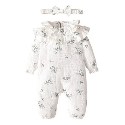 Newborn Baby Girl Spring and Autumn Bodysuit Floral Print Long Sleeve Romper with Headband Onesie Clothes for Infant 0-18 Months Leedoar