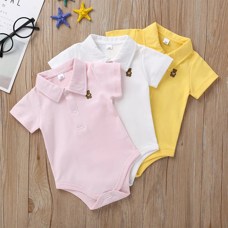 Newborn Baby Romper 0-12 Months 2023 Summer Solid 5 Colors Polo Infant Baby jumpsuit new born Bebies Roupas Kids Leedoar