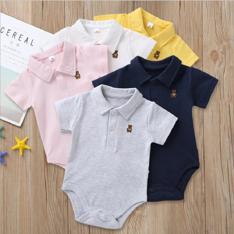 Newborn Baby Romper 0-12 Months 2023 Summer Solid 5 Colors Polo Infant Baby jumpsuit new born Bebies Roupas Kids Leedoar