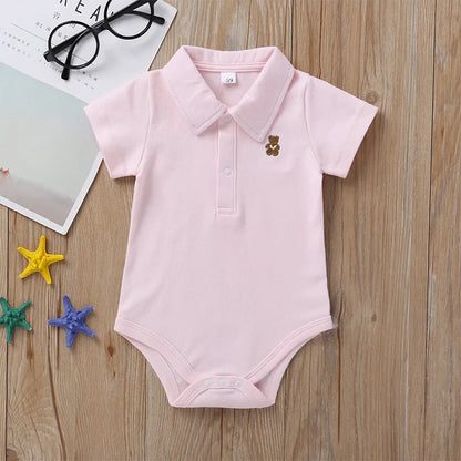 Newborn Baby Romper 0-12 Months 2023 Summer Solid 5 Colors Polo Infant Baby jumpsuit new born Bebies Roupas Kids Leedoar