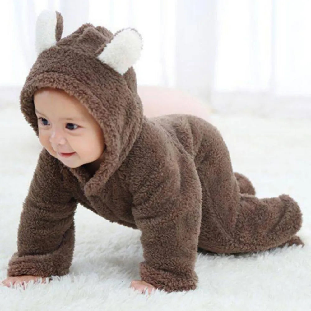 Newborn Baby Rompers Winter Warm Fleece Bebe Boys Girl Costume Infant Girls Clothing Animal Overall Baby Jumpsuits Xmas Outfit Leedoar