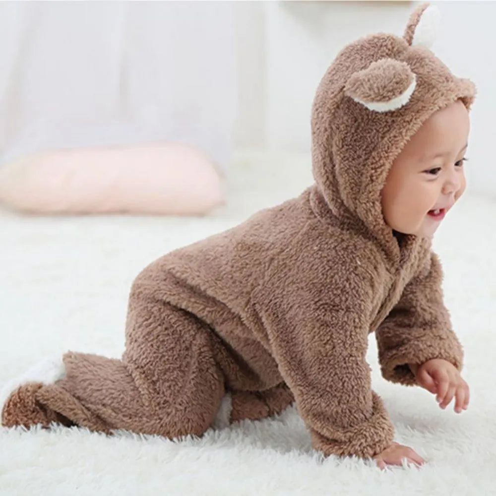 Newborn Baby Rompers Winter Warm Fleece Bebe Boys Girl Costume Infant Girls Clothing Animal Overall Baby Jumpsuits Xmas Outfit Leedoar