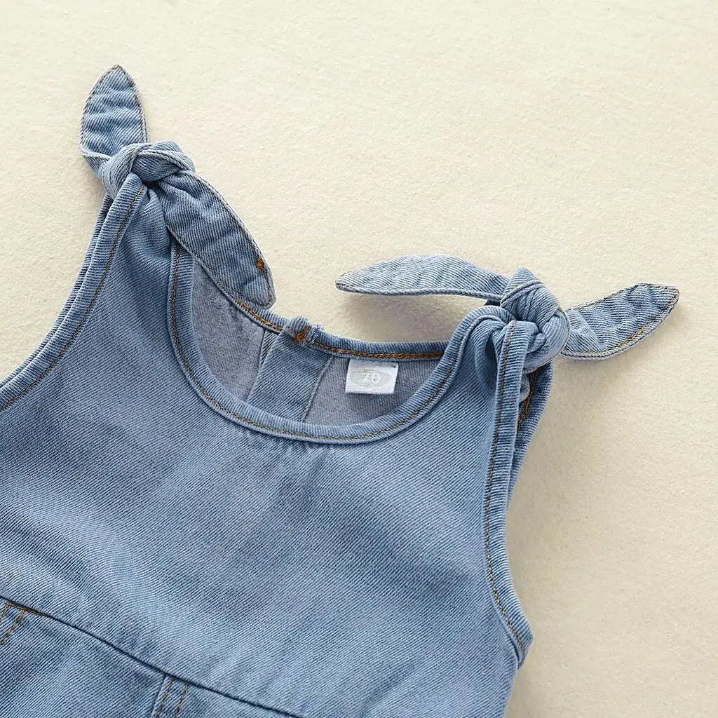 Newborn Baby Unisex Girl Boy Romper Bodysuit Cotton Denim Solid Tether Sling Button Baby One Piece For Baby Girl Boy 0-12 Months Leedoar