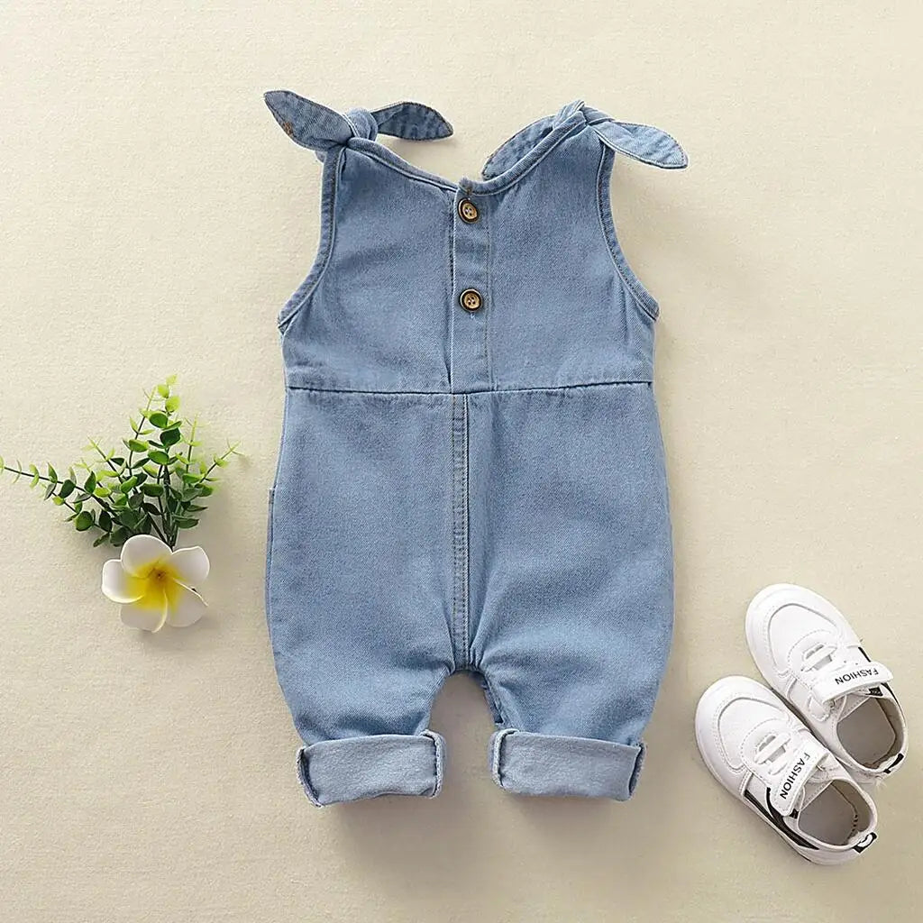 Newborn Baby Unisex Girl Boy Romper Bodysuit Cotton Denim Solid Tether Sling Button Baby One Piece For Baby Girl Boy 0-12 Months Leedoar