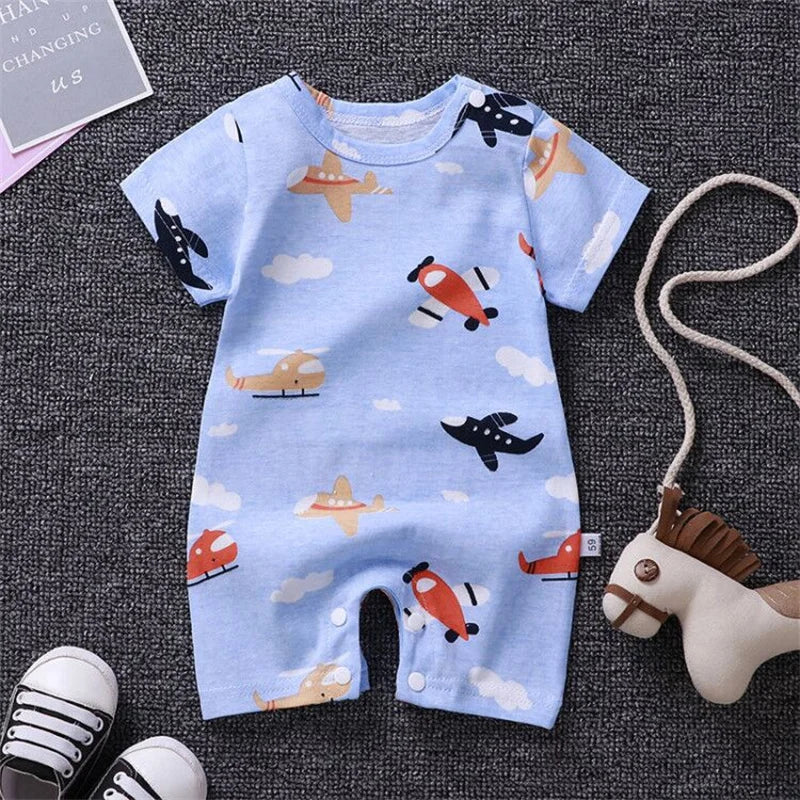 Newborn Bodysuit Baby Cotton Short Sleeve Rompers Clothes Summer Infant Girls Boys Overalls Kids Stripe One-Pieces 0-2 Years Leedoar