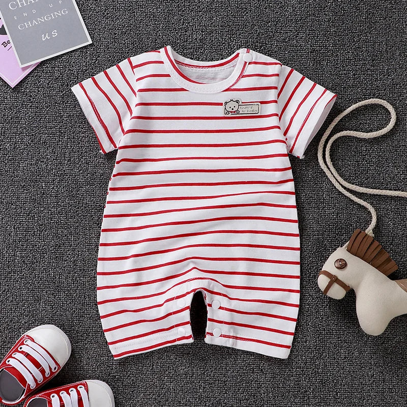 Newborn Bodysuit Baby Cotton Short Sleeve Rompers Clothes Summer Infant Girls Boys Overalls Kids Stripe One-Pieces 0-2 Years Leedoar