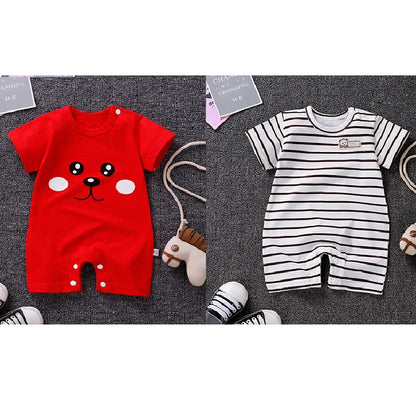 Newborn Bodysuit Baby Cotton Short Sleeve Rompers Clothes Summer Infant Girls Boys Overalls Kids Stripe One-Pieces 0-2 Years Leedoar