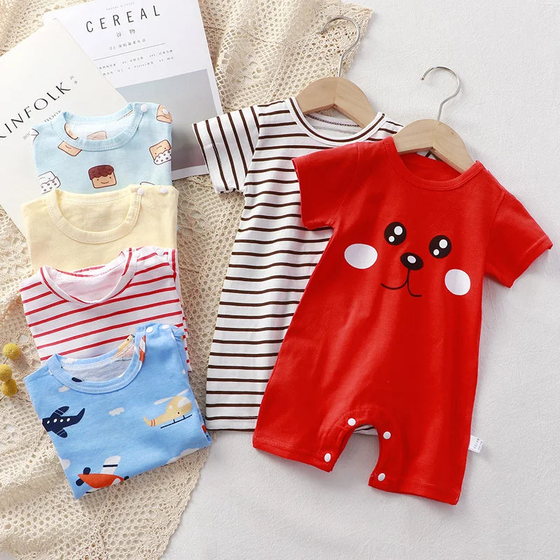 Newborn Bodysuit Baby Cotton Short Sleeve Rompers Clothes Summer Infant Girls Boys Overalls Kids Stripe One-Pieces 0-2 Years Leedoar