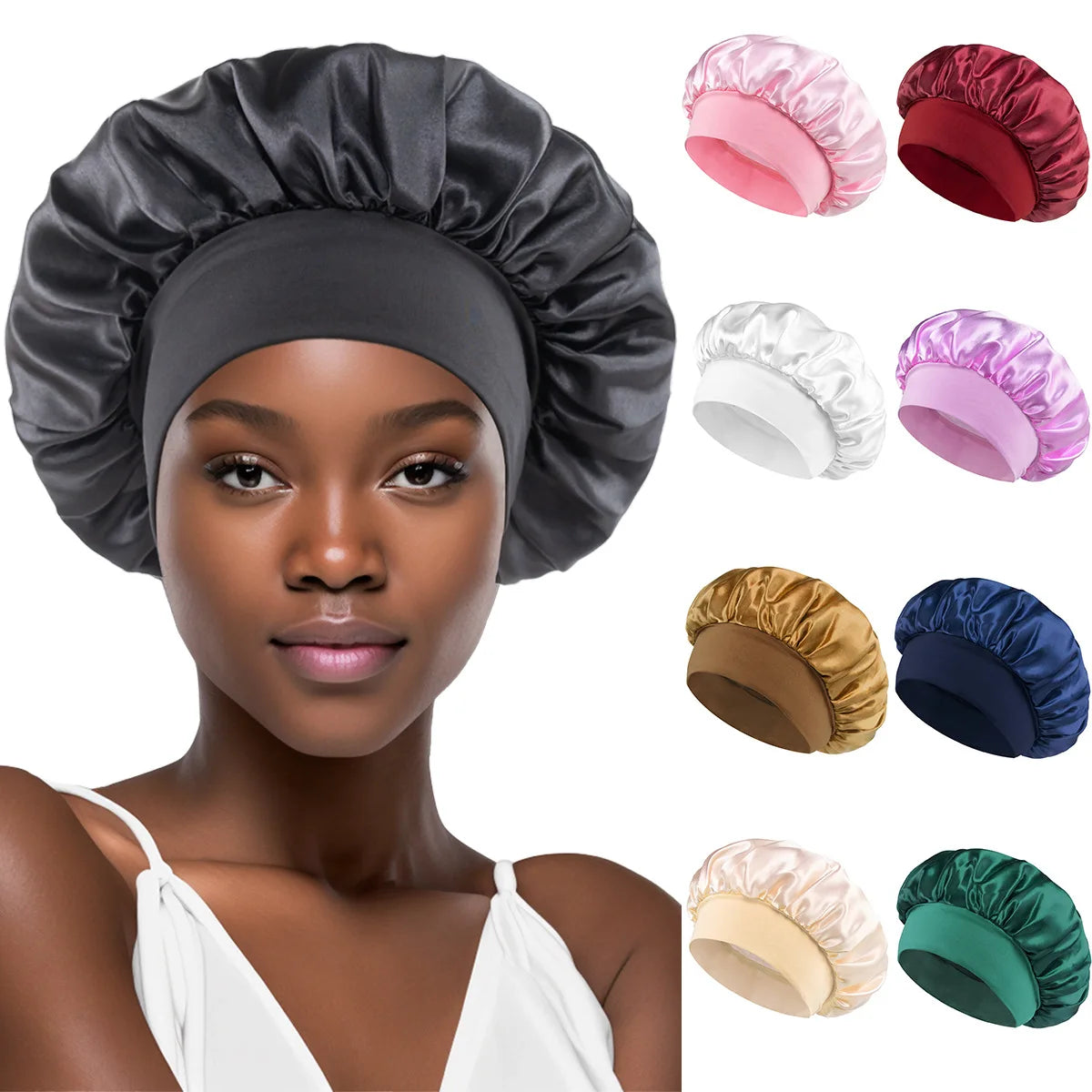 Newly Satin Night Hair Cap Women's Solid Sleeping Hat Sleep Care Bonnet Nightcap for Women Unisex Cap Leedoar