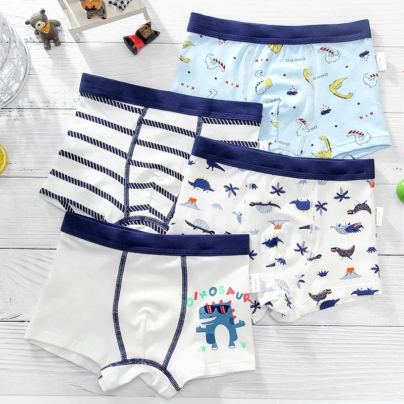 No Fluorescer 100% Full Cotton 4 PCs Baby Kids Boy Underwear Dinosaur Cartoon Panties Child Cotton Briefs Boxer Leedoar