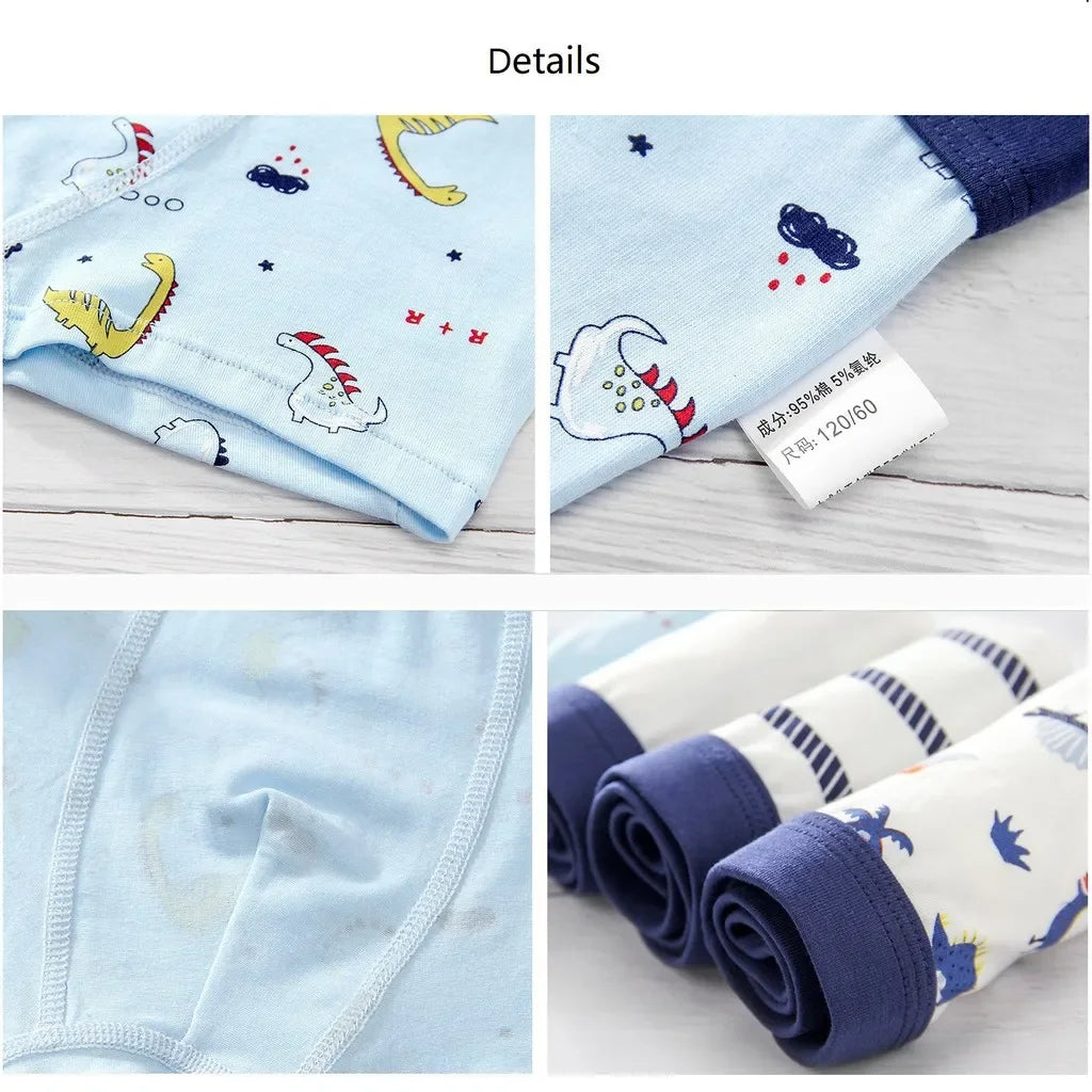 No Fluorescer 100% Full Cotton 4 PCs Baby Kids Boy Underwear Dinosaur Cartoon Panties Child Cotton Briefs Boxer Leedoar