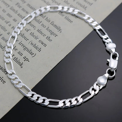 Noble New Arrive Silver Color 4MM Chain for Men Women Bracelet Necklace Jewelry Set Lady Christma Gifts Charms Wedding Leedoar