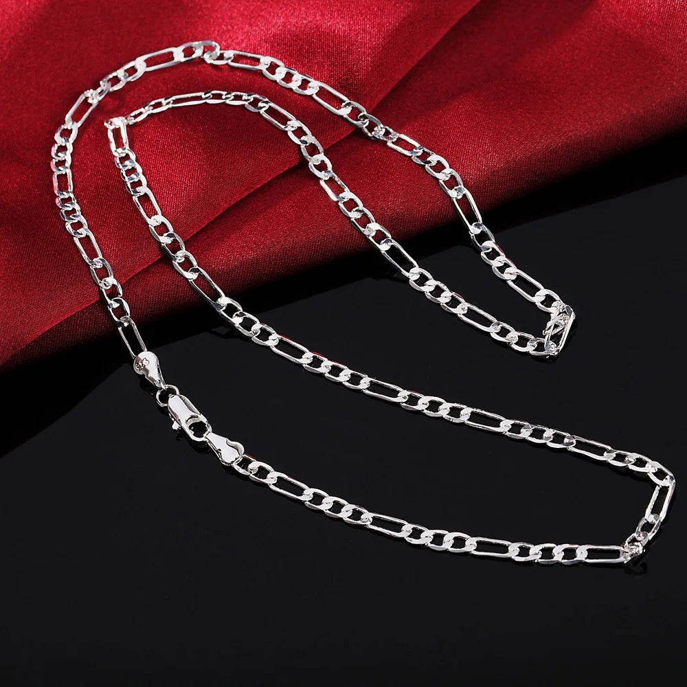 Noble New Arrive Silver Color 4MM Chain for Men Women Bracelet Necklace Jewelry Set Lady Christma Gifts Charms Wedding Leedoar