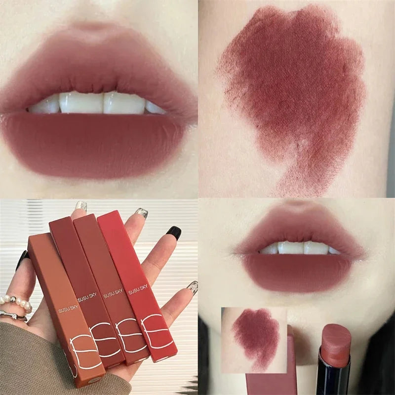 Lápiz labial antiadherente, maquillaje de labios mate, sedoso, fácil de colorear, sexy, para mujer, aterciopelado, de larga duración, resistente al agua, cosméticos para labios 