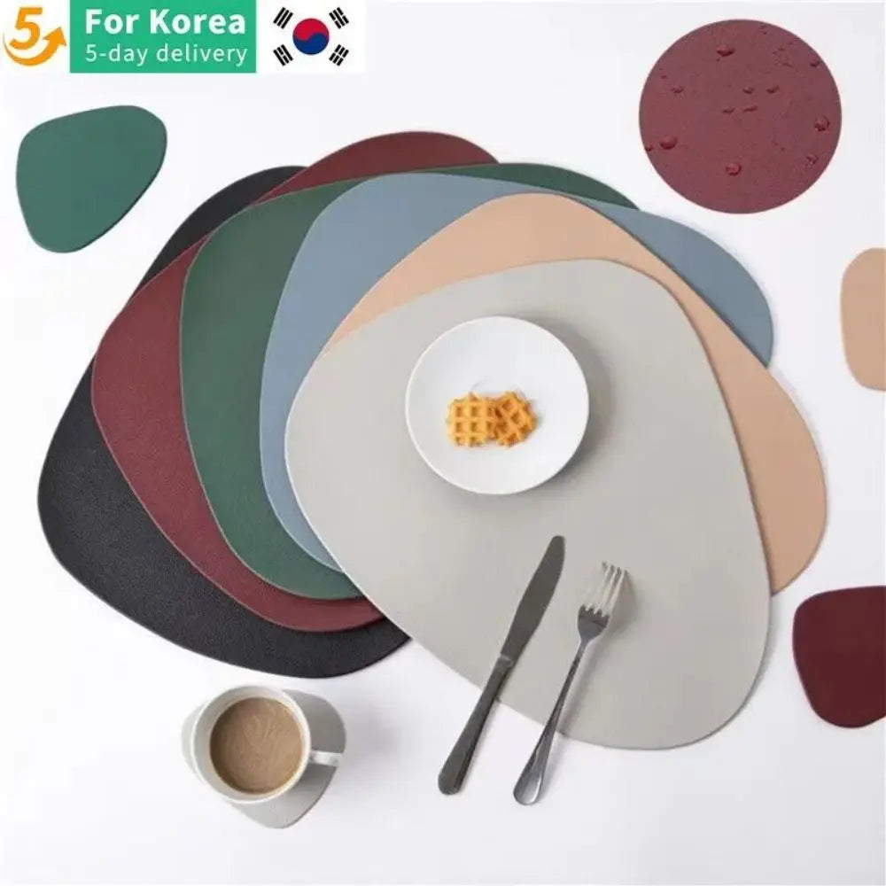 Nordic Style Tableware Pad Placemat Table Mat PU Leather Heat Insulation Non-Slip Simple Placemats Disc Coaster Placemat Leedoar