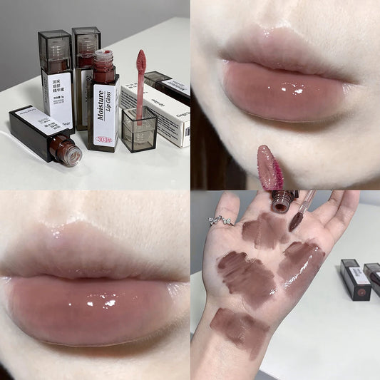 Nude Grey Mirror Lip Glaze Lip Oil Clear Water Light Lip Gloss Crystal Lip Tint Batom Líquido Antiaderente Cup Punk Smoky 