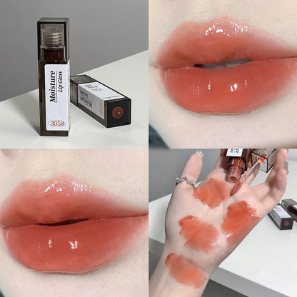 Brillo de labios Nude Grey Mirror Lip Glaze Lip Oil Clear Water Light Lip Gloss Crystal Lip Tint Lasting Nonstick Cup Punk Smoky Liquid Lipstick 