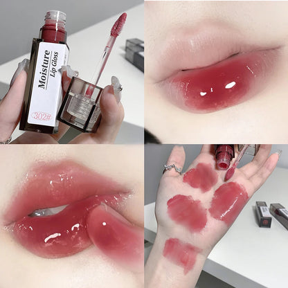 Brillo de labios Nude Grey Mirror Lip Glaze Lip Oil Clear Water Light Lip Gloss Crystal Lip Tint Lasting Nonstick Cup Punk Smoky Liquid Lipstick 