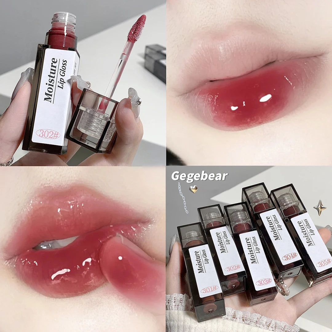 Brillo de labios Nude Grey Mirror Lip Glaze Lip Oil Clear Water Light Lip Gloss Crystal Lip Tint Lasting Nonstick Cup Punk Smoky Liquid Lipstick 