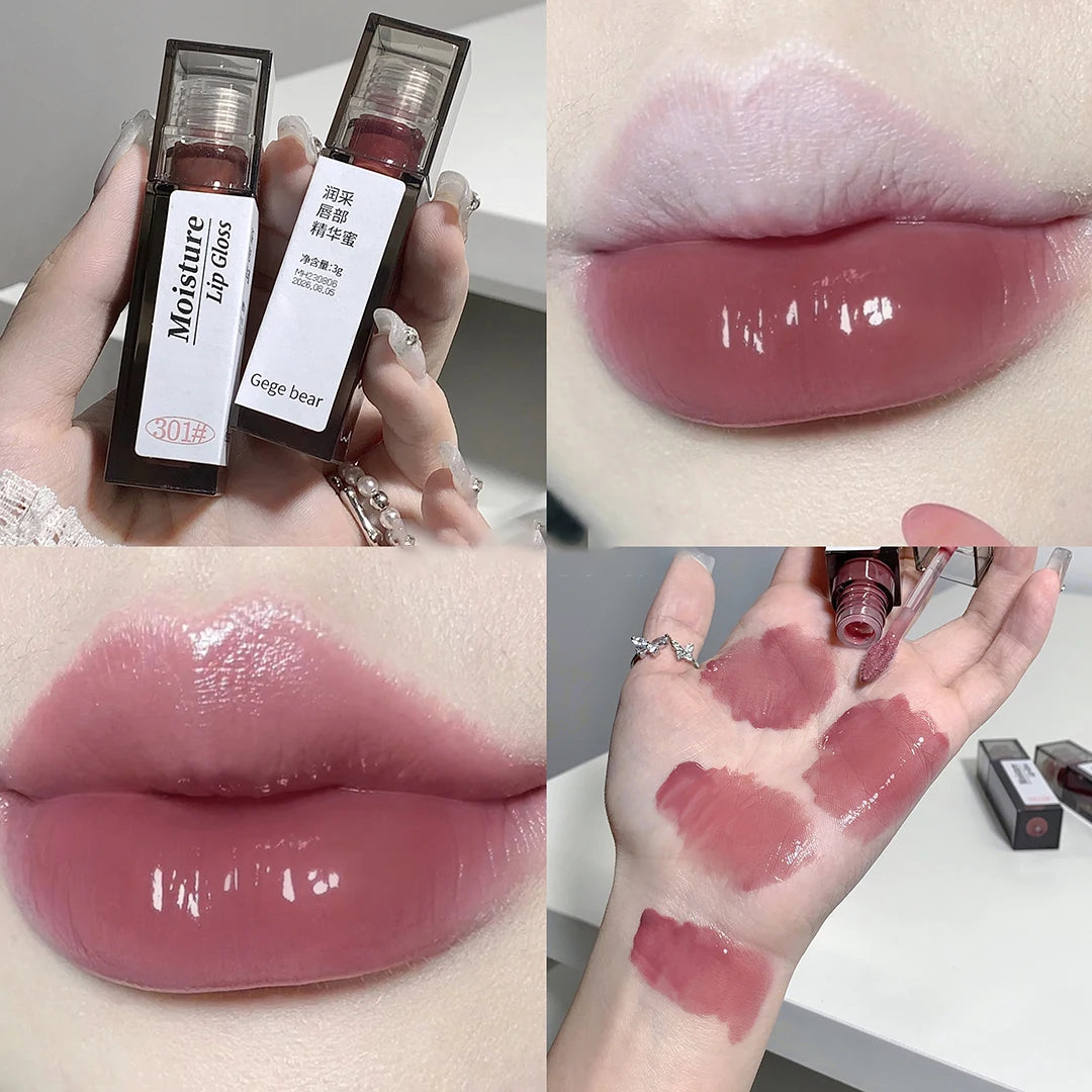 Brillo de labios Nude Grey Mirror Lip Glaze Lip Oil Clear Water Light Lip Gloss Crystal Lip Tint Lasting Nonstick Cup Punk Smoky Liquid Lipstick 