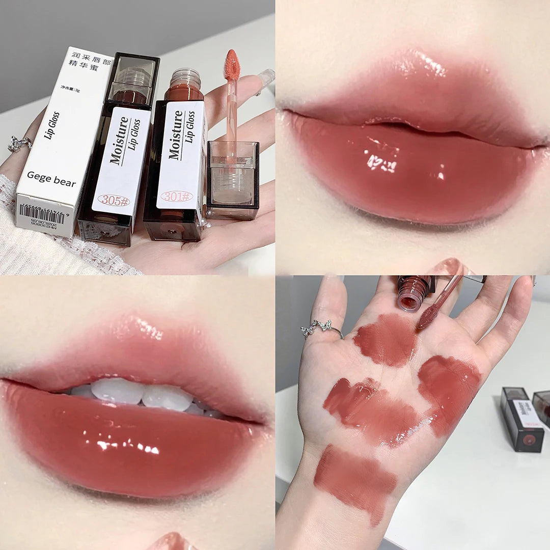 Brillo de labios Nude Grey Mirror Lip Glaze Lip Oil Clear Water Light Lip Gloss Crystal Lip Tint Lasting Nonstick Cup Punk Smoky Liquid Lipstick 