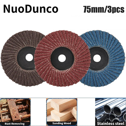 NuoDunco 3pcs 75mm Flat Flap Discs 3 " Grinding Wheels Mini Angle Grinder Accessories Sanding Discs For Metal Wood Polishing Leedoar